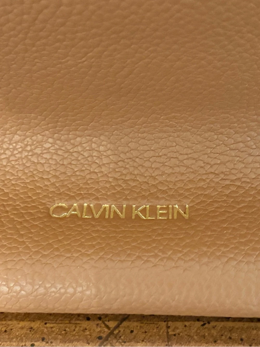 Calvin Klein Caramel Pebbled Faux Leather Tote Classic Large Boho Chic Elegant